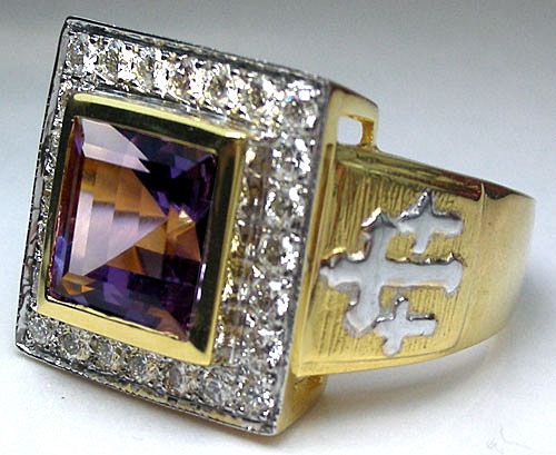 PRINCESS AMETHYST 14K GOLD BISHOP STERLING SILVER RING  