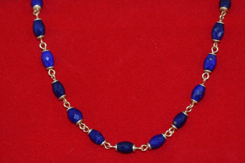 Me&Ro Hand Carved Lapis Bead Necklace 18k  