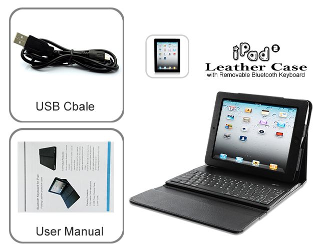 Leather Case for iPad 2   Removable Bluetooth Keyboard  