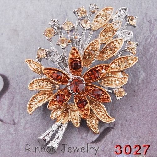 FREE Brown Flower Rhinestone 53*35mm Brooch Pin 29098  