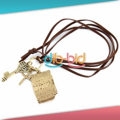 Retro Charm Shakespeare Love Letter Cross Key Necklace  