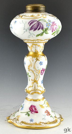 Antique French Limoges Delinieres & Co Hand Painted Porcelain Oil Lamp 