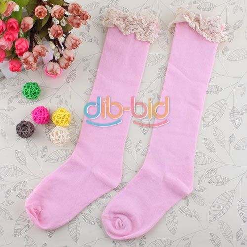 New Kids Princess Ruffle Lace Knee High Socks Stockings 01  