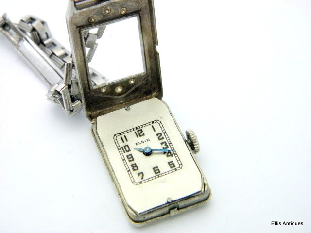 ANTIQUE ELGIN WH 14K GOLD DIAMONDS ENAMEL WATCH  