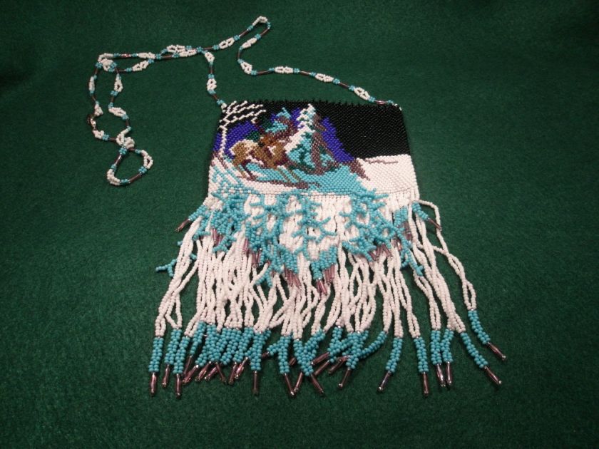   AMERICAN INDIAN BEADED BEADWORK DEER POUCH BAG ~~  