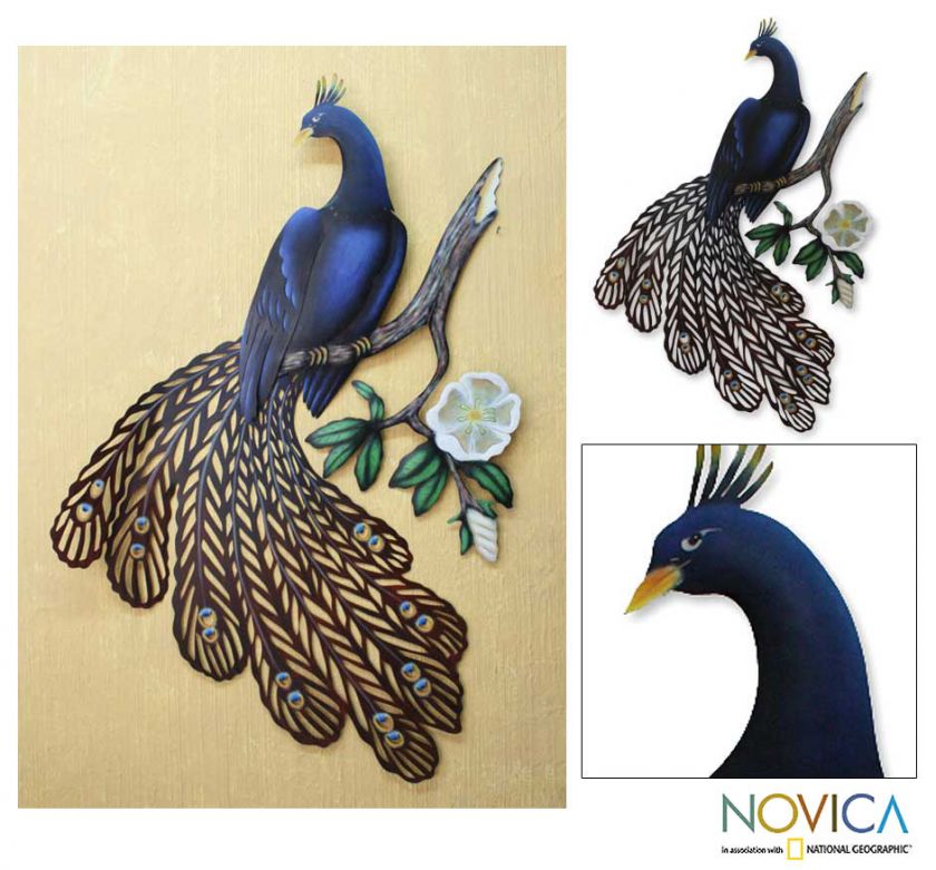 SAPPHIRE PEACOCK~Mexican Handmade Steel Metal Wall ART  