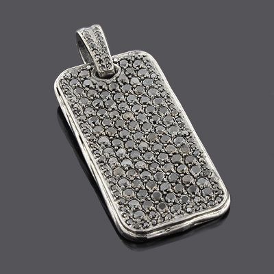 Black Diamond Dog Tag Pendant 7.15ct Sterling Silver  