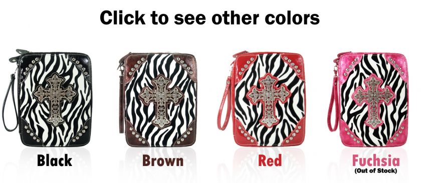 New Zebra Rhinestone Cross Leather Bible Cover  K20BR  