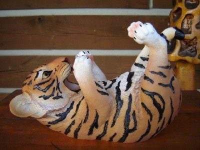 YELLOW TIGER CUB WINE BOTTLE HOLDER JUNGLE RUSTIC CAT  