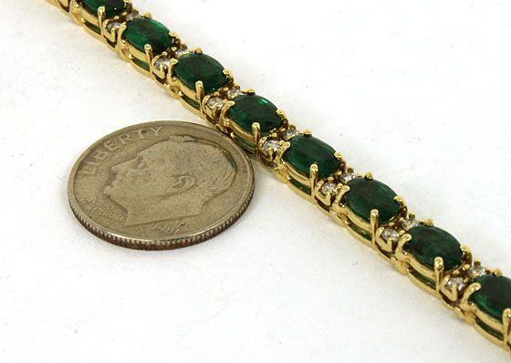 14K GOLD 19.4 CTS DIAMONDS & EMERALDS TENNIS BRACELET  