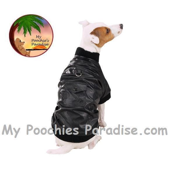 BLACK BOMBER JACKET for SMALL DOGS   Faux Leather Sale  