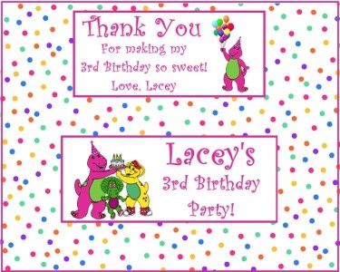 12 Personalized Barney Birthday Candy Bar Wrappers  