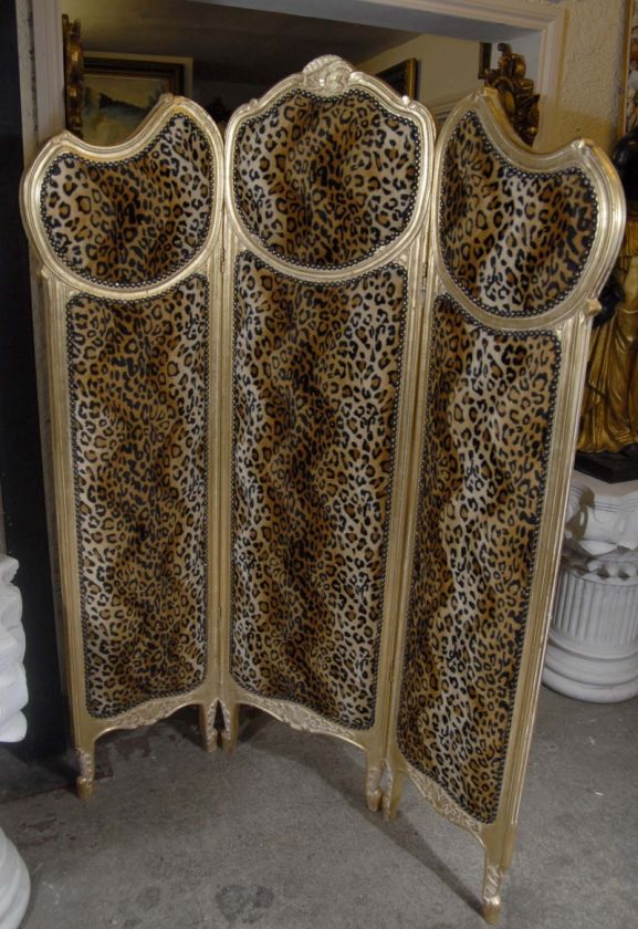 French Gilt Leopard Print Screen Room Divider  