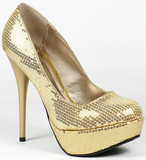   Sequin Stiletto Heel Platform Pump 7.5 us Qupid Neutral 140  