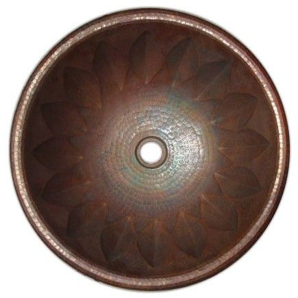 mexican self rimming drop in round copper bathroom sink  