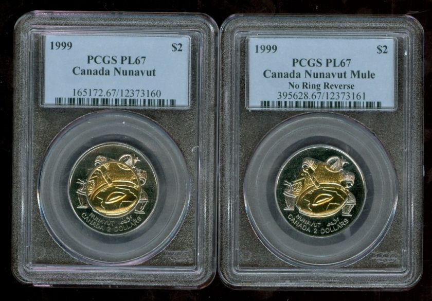 1999 CANADA $2 MULE PAIR PCGS PL67 FINEST GRADED .  