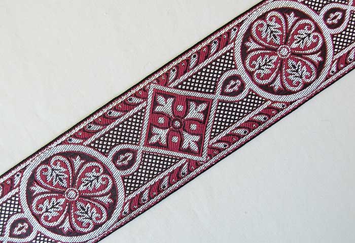 Wide, Jacquard Trim. Medieval Style. Red & Silver  