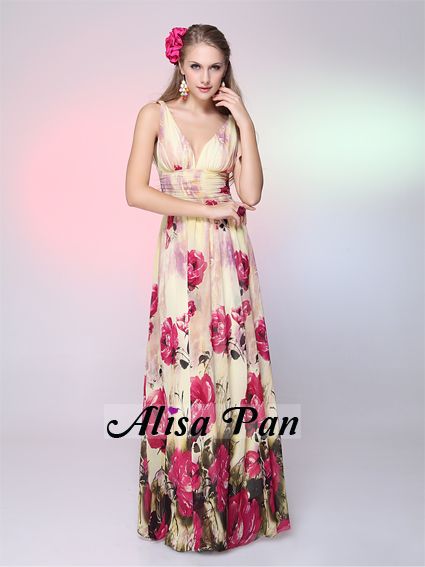   neck Chiffon Floral Printed Prom Dress 09638 610585946909  