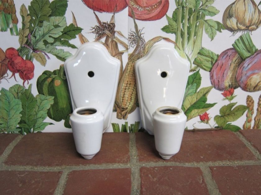 Pr Vtg white porcelain Porcelier Bathroom Wall Sconce Light Fixtures 