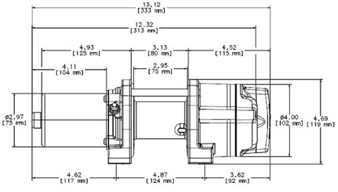 Winch Dimensions 13.1 L x 4.5 D x 4.7 H (33.3cm L x 12cm D x 12cm 