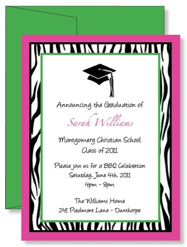 Zebra Graduation Party Invitations   Any Color  