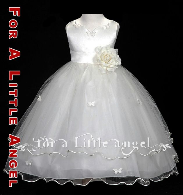 NEW FLOWER GIRL ROSE BUTTERFLIES WEDDING DRESS 2 4 6 8  