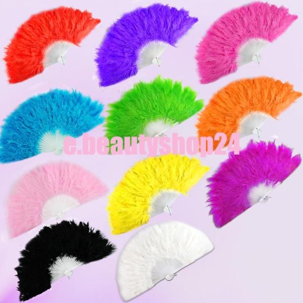 11 Colors Elegant Large Feather Folding Hand Fan For Wedding  