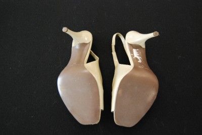   Bone Natural Patent Leather Open Toe Slingback Heels Sz 8 EC  