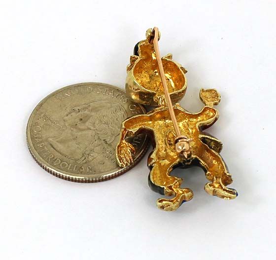 VINTAGE 14K GOLD & FINE ENAMEL 3D HOBO CLOWN PIN BROOCH  