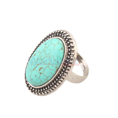 New Charming Fashion Small Oval Turquoise Adjustable Ring  