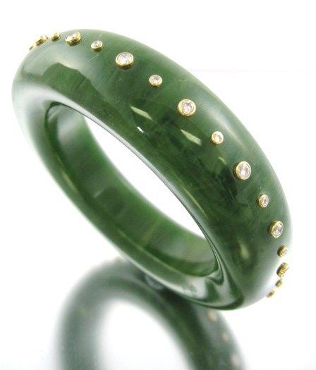 MARC DAVIS Evelyn Green Bakelite 18KT Diamond Bracelet  