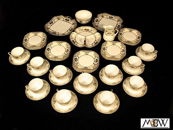 Antique Japanese Set 43 Gilded Noritake Tea Set w Trays  