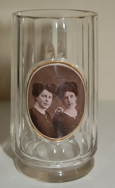 VINTAGE BEER GLASS WITH NOBLE LADY PHOTO AUSTRIA c1880  