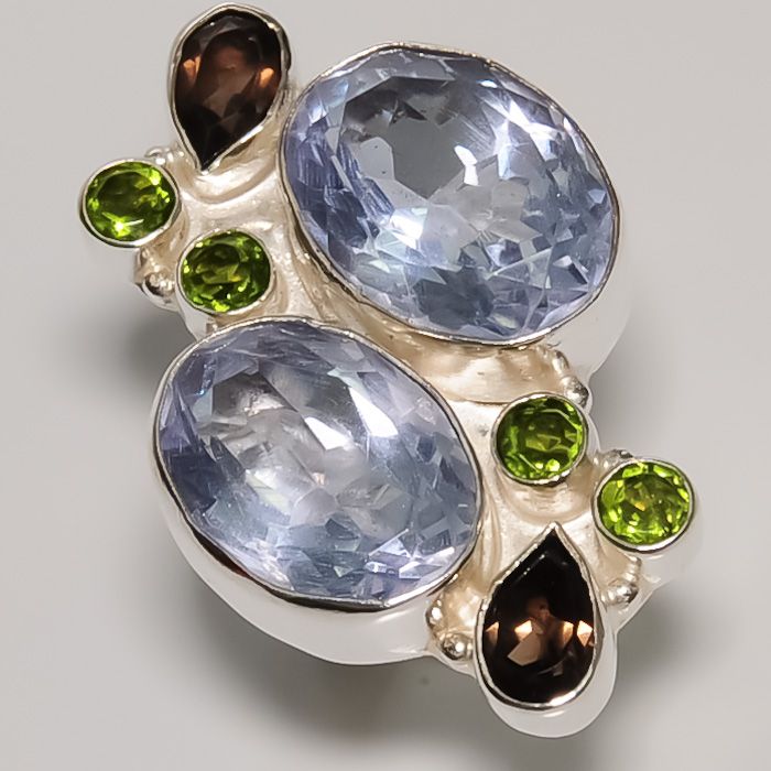   FACETED TANZANITE , SMOKEY TOPAZ , PERIDOT & .925 STERLING SILVER 