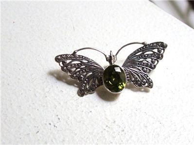 PERIDOT 925 SILVER BUTTERFLY PIN & PENDANT  