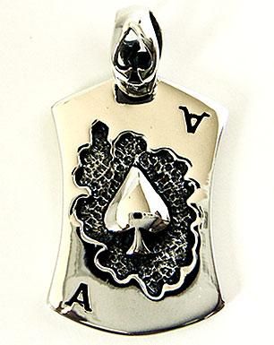 ACE SPADE CARD DOG TAG 925 STERLING SILVER MENS PENDANT  