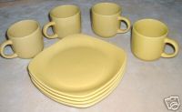 Set of 4 Yellow Gibson Everyday Snack Plates & Cups  