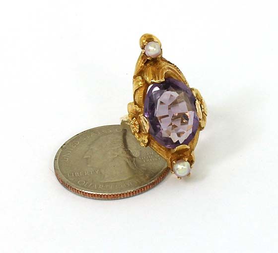 VINTAGE ART NOUVEAU 14K GOLD & AMETHYST BAND RING  