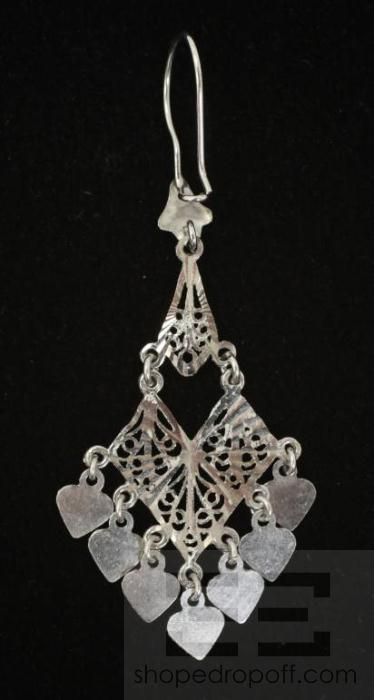 Designer 14K White Gold Filigree Drop Earrings  