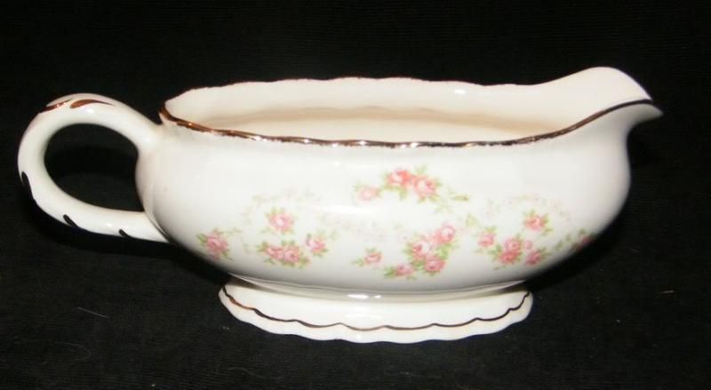 FLORENCE POPE GOSSER CHINA PINK FLOWER GRAVY SAUCE BOAT  