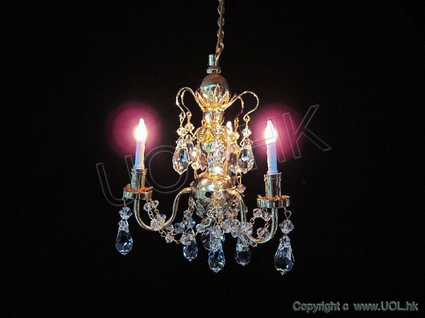 Miniature 3 arm crystal chandelier for 112 scale doll house  