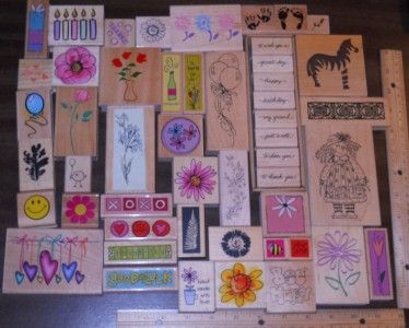 HUGE LOT *** 50+ ASSORTED WOOD MOUNTED RUBBER STAMPS (LOT P)  