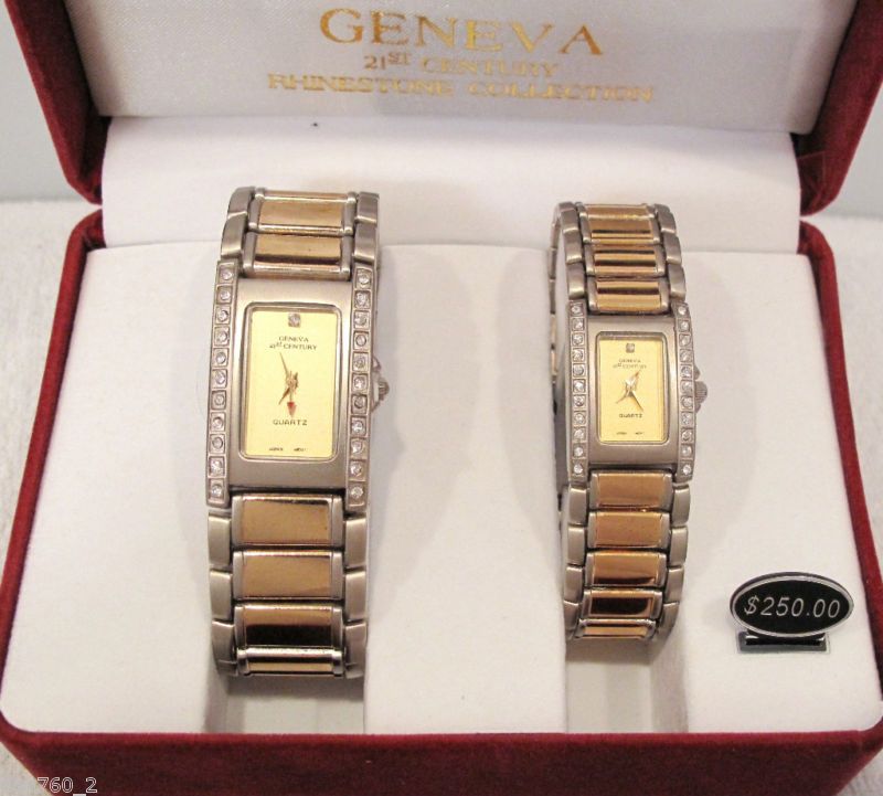 His & Hers Geneva 21st Century Rhinestone Face Watches.  