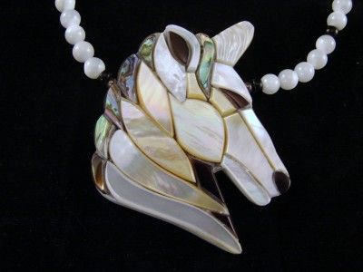 Lee Sands * Unicorn Necklace Mother of Pearl & Abalone Shell Inlay 