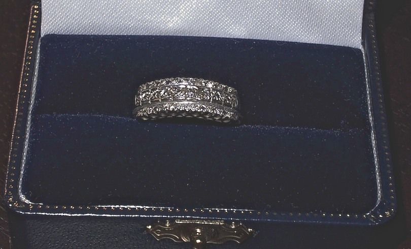 14K Solid White GOLD and DIAMOND Antique Estate Vintage Band Ring Pave 