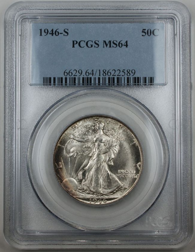 1946 S Walking Liberty Silver Half Dollar, PCGS MS 64 Lightly Toned 