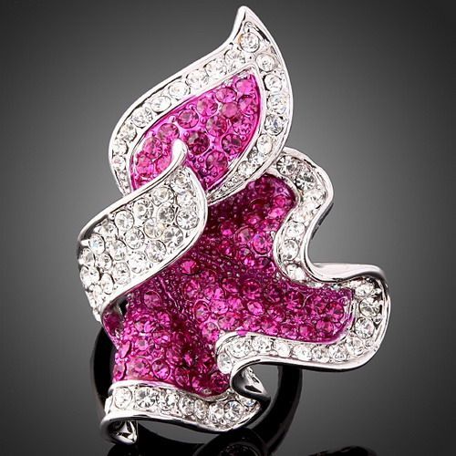 Fuschia Flower ARINNA Swarovski Crystal Cocktail Ring  