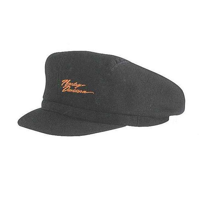 HARLEY DAVIDSON BLACK BIKER CAP WITH ORANGE SCRIPT   97823 10VW  