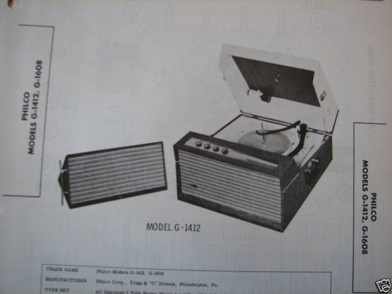 PHILCO G 1412, G 1608, Photofact Repair Manual  