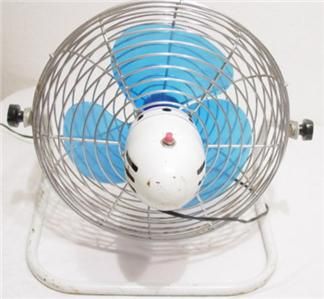 Vintage TOASTMASTER Metal Caged Direction Adjustable Fan w Sea Blue 